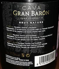 Gran Baron Cava Brut Nature оригинальная контрэтикетка