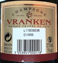 Шампанское Vranken brut контрэтикетка