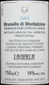 La Gerla Brunello di Montalcino 2004 контрэтикетка